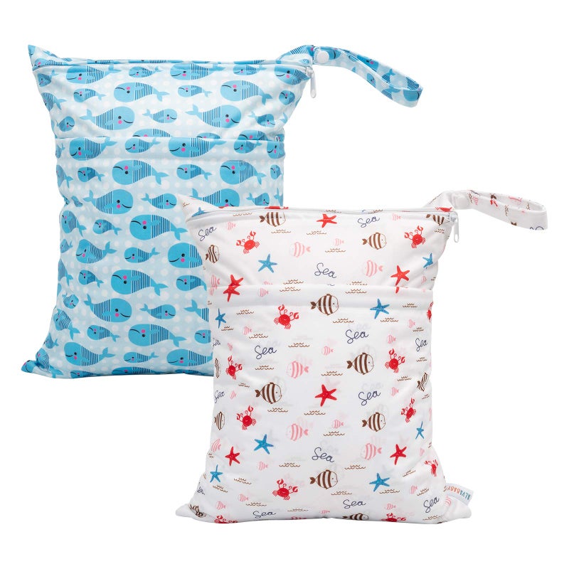 ALVA ALVABABY 2pcs Cloth Diaper Wet Dry Bags Waterproof Reusable with Two Zippered Pockets Travel Beach Pool Daycare Soiled Baby Items Yoga Gym Bag for Swimsuits or Wet Clothes LX-YK6163 - Image 1
